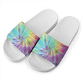 Pastel Spiral Tie Dye Print White Slide Sandals
