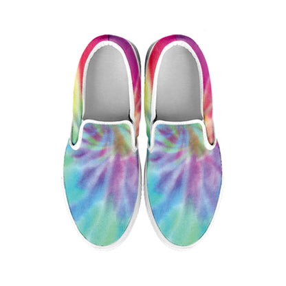 Pastel Spiral Tie Dye Print White Slip On Shoes