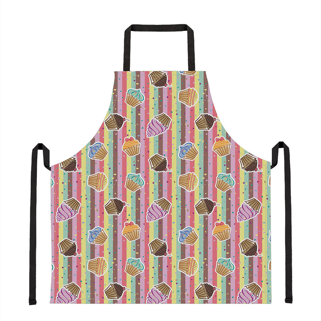 Pastel Striped Cupcake Pattern Print Apron