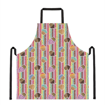 Pastel Striped Cupcake Pattern Print Apron