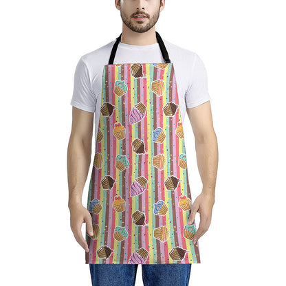 Pastel Striped Cupcake Pattern Print Apron