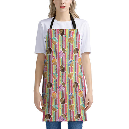 Pastel Striped Cupcake Pattern Print Apron