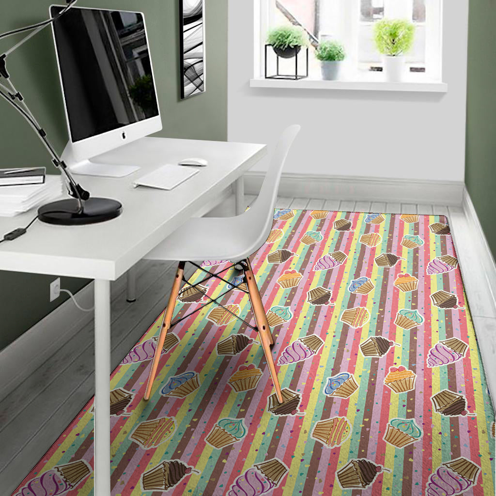 Pastel Striped Cupcake Pattern Print Area Rug