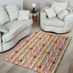 Pastel Striped Cupcake Pattern Print Area Rug