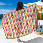 Pastel Striped Cupcake Pattern Print Beach Sarong Wrap