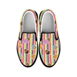 Pastel Striped Cupcake Pattern Print Black Slip On Shoes