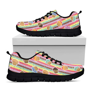 Pastel Striped Cupcake Pattern Print Black Sneakers