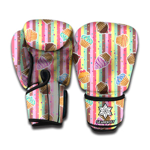 Pastel Striped Cupcake Pattern Print Boxing Gloves