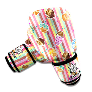 Pastel Striped Cupcake Pattern Print Boxing Gloves