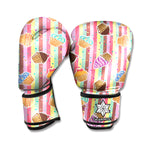 Pastel Striped Cupcake Pattern Print Boxing Gloves