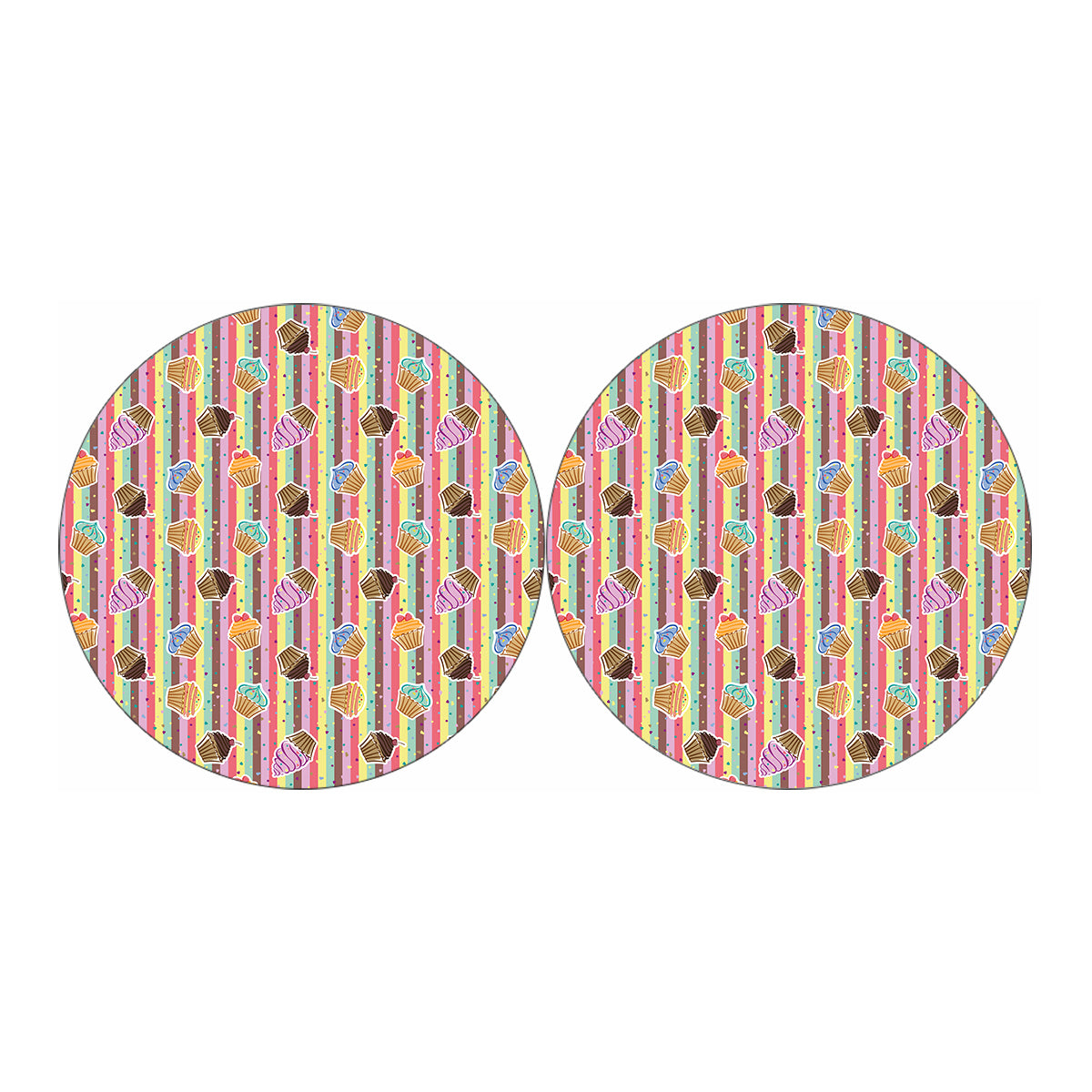 Pastel Striped Cupcake Pattern Print Car Coasters