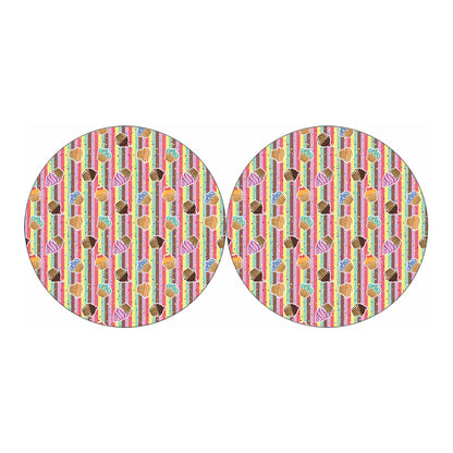 Pastel Striped Cupcake Pattern Print Car Coasters