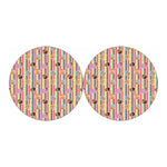 Pastel Striped Cupcake Pattern Print Car Coasters