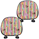 Pastel Striped Cupcake Pattern Print Car Headrest Covers