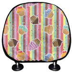 Pastel Striped Cupcake Pattern Print Car Headrest Covers
