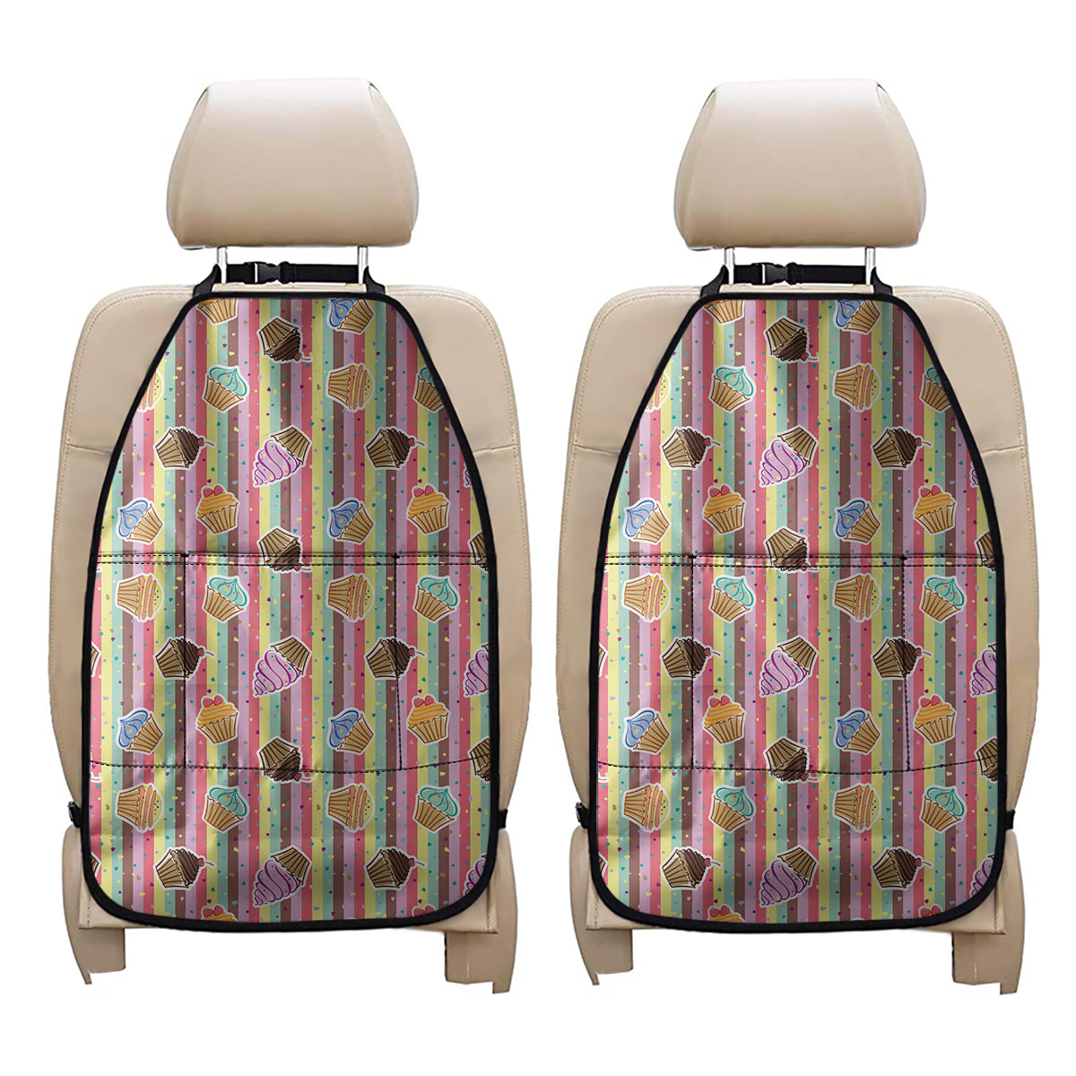 Pastel Striped Cupcake Pattern Print Car Seat Organizers