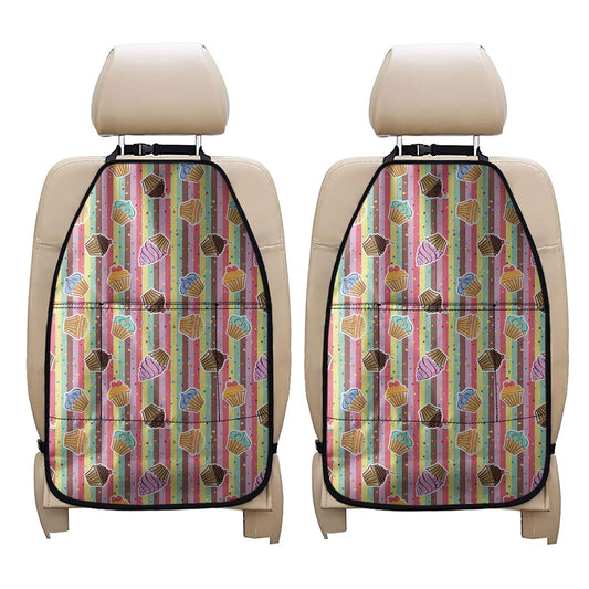 Pastel Striped Cupcake Pattern Print Car Seat Organizers