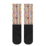 Pastel Striped Cupcake Pattern Print Crew Socks