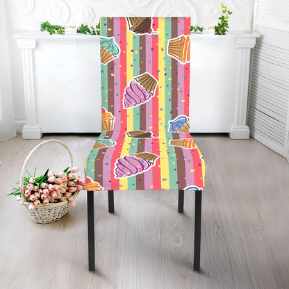 Pastel Striped Cupcake Pattern Print Dining Chair Slipcover