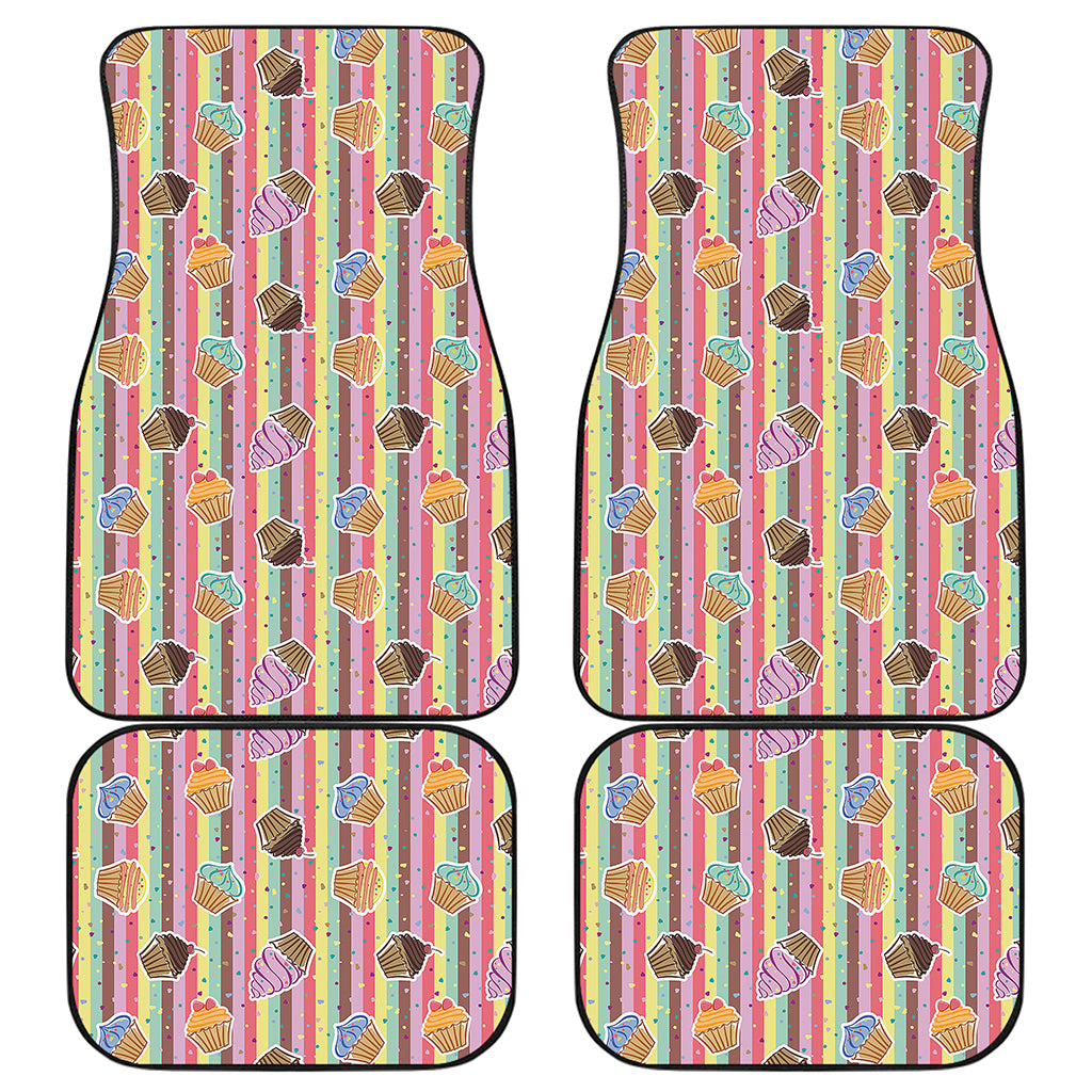 Pastel Striped Cupcake Pattern Print Front and Back Car Floor Mats