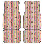 Pastel Striped Cupcake Pattern Print Front and Back Car Floor Mats