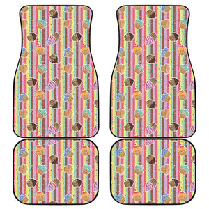 Pastel Striped Cupcake Pattern Print Front and Back Car Floor Mats