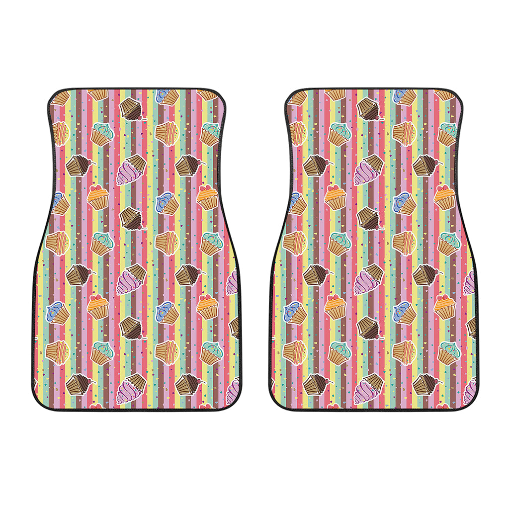 Pastel Striped Cupcake Pattern Print Front Car Floor Mats