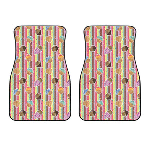 Pastel Striped Cupcake Pattern Print Front Car Floor Mats