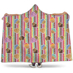 Pastel Striped Cupcake Pattern Print Hooded Blanket
