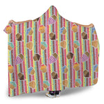 Pastel Striped Cupcake Pattern Print Hooded Blanket