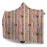 Pastel Striped Cupcake Pattern Print Hooded Blanket