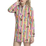 Pastel Striped Cupcake Pattern Print Hoodie Dress