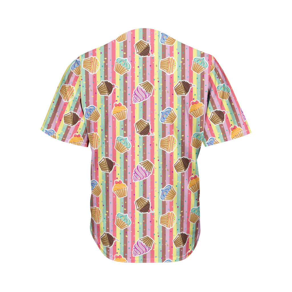 Pastel Striped Cupcake Pattern Print Men's Baseball Jersey