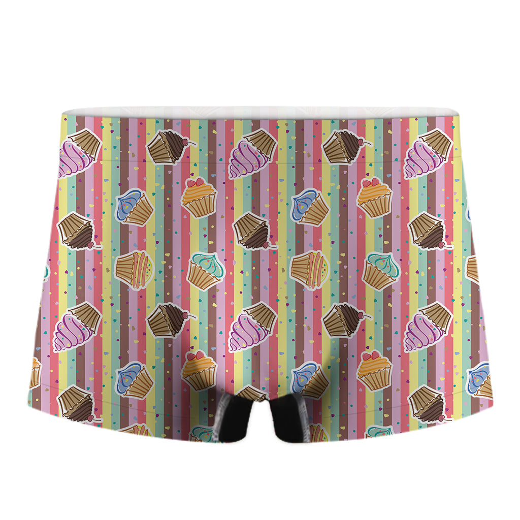 Pastel Striped Cupcake Pattern Print Men's Boxer Briefs