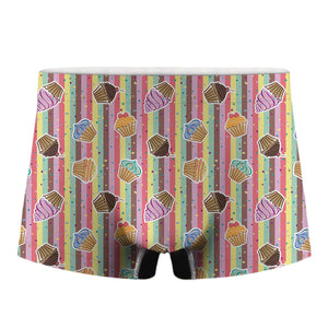 Pastel Striped Cupcake Pattern Print Men's Boxer Briefs