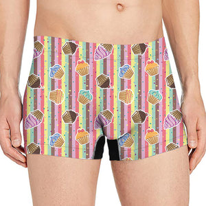 Pastel Striped Cupcake Pattern Print Men's Boxer Briefs