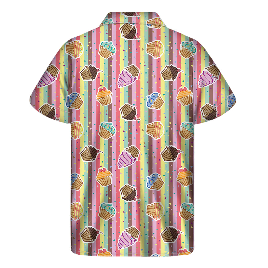 Pastel Striped Cupcake Pattern Print Men's Short Sleeve Shirt