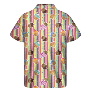 Pastel Striped Cupcake Pattern Print Men's Short Sleeve Shirt