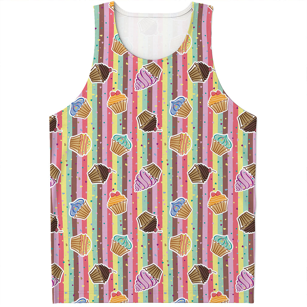 Pastel Striped Cupcake Pattern Print Men's Tank Top