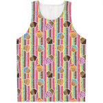 Pastel Striped Cupcake Pattern Print Men's Tank Top