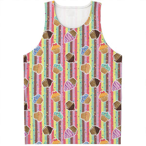 Pastel Striped Cupcake Pattern Print Men's Tank Top