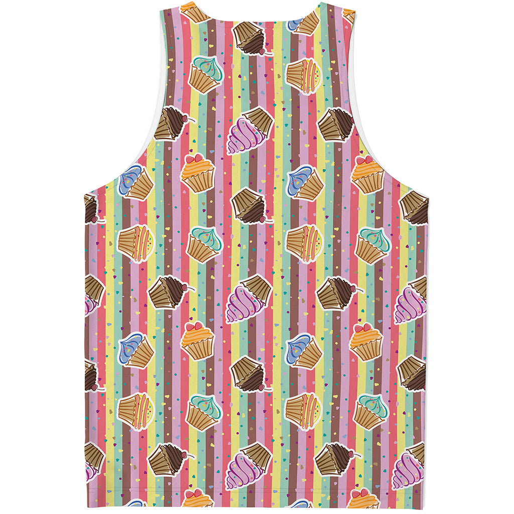 Pastel Striped Cupcake Pattern Print Men's Tank Top