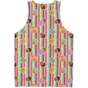 Pastel Striped Cupcake Pattern Print Men's Tank Top