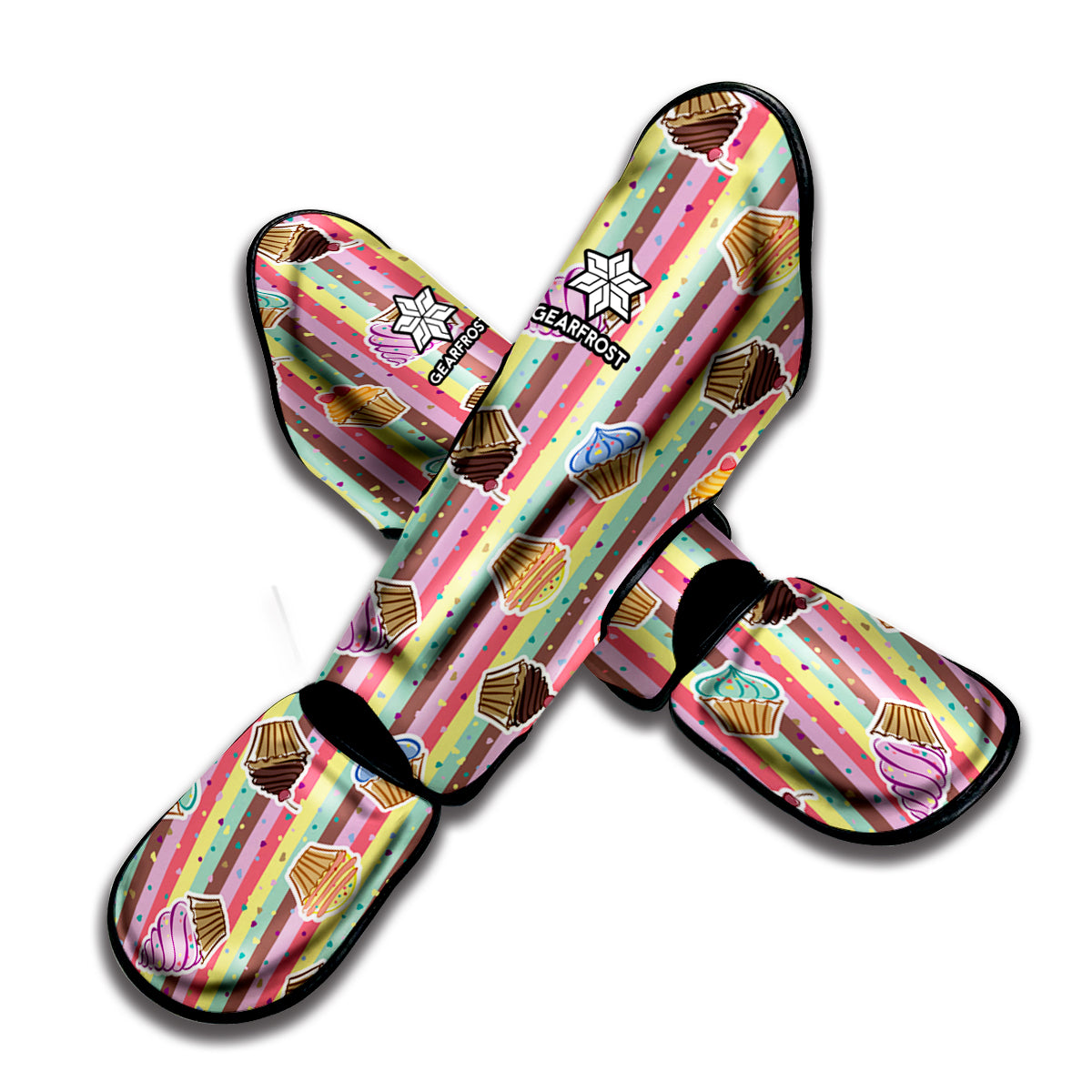 Pastel Striped Cupcake Pattern Print Muay Thai Shin Guard