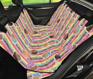 Pastel Striped Cupcake Pattern Print Pet Car Back Seat Cover