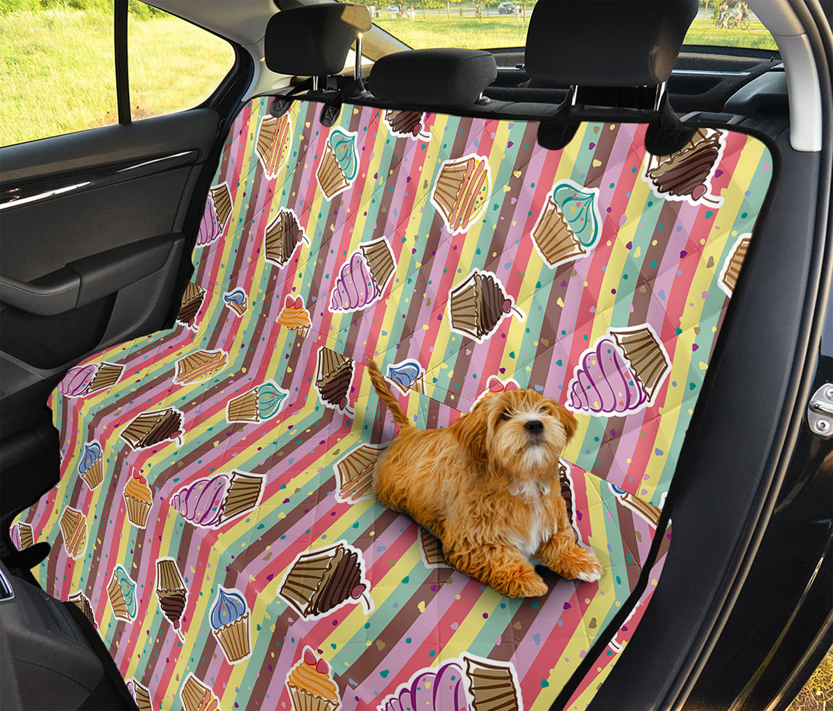 Pastel Striped Cupcake Pattern Print Pet Car Back Seat Cover