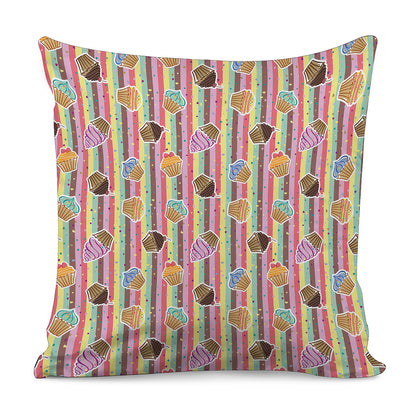 Pastel Striped Cupcake Pattern Print Pillow Cover