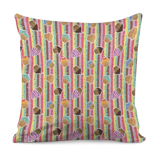 Pastel Striped Cupcake Pattern Print Pillow Cover
