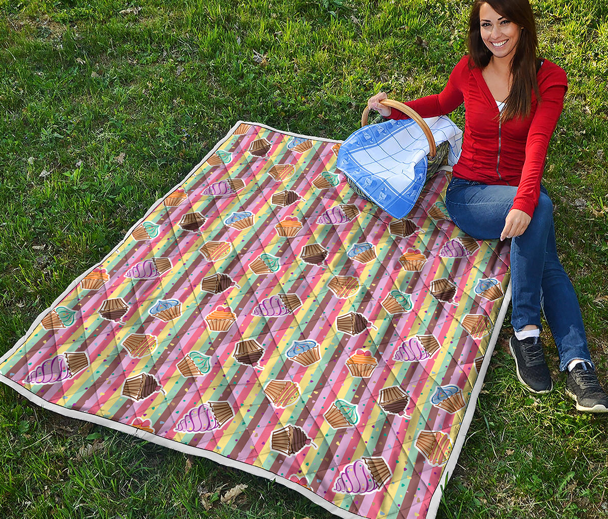 Pastel Striped Cupcake Pattern Print Quilt