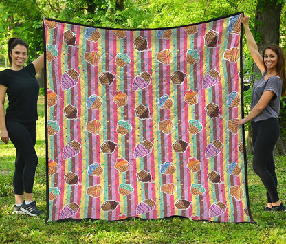 Pastel Striped Cupcake Pattern Print Quilt